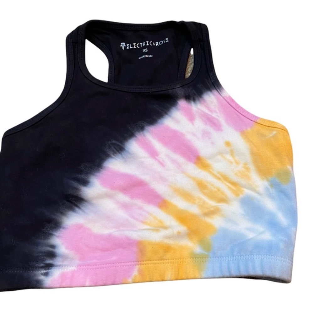 Electric & Rose Tie Dye Sports Bra Crop Top XS Rainbow Racerback Activewear - Picture 2 of 7